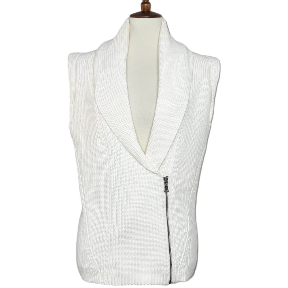 Club Monaco Moto Rib Knit 100% Cotton Sleeveless Sweater Fisherman Core White S